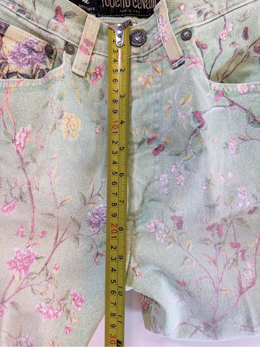Roberto Cavalli Made in Italy Floral Bird Print Skinny Jeans Mint Green Women’s - Picture 4 of 10